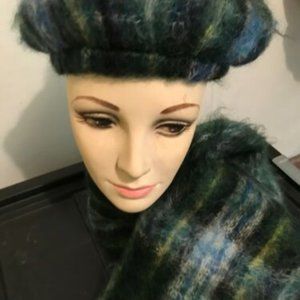 100% Mohair plaid cap and scarf from Glen Cree.